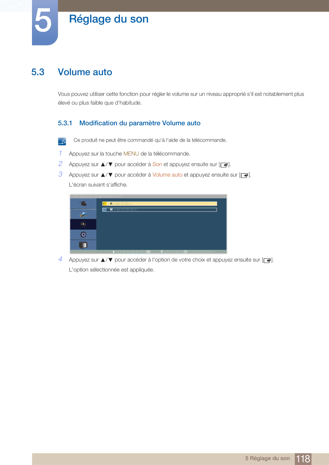 Samsung LH40ARPLBC/EN manual Modification du paramètre Volume auto 