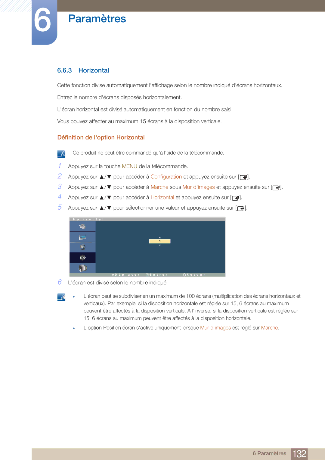 Samsung LH40ARPLBC/EN manual Définition de loption Horizontal 