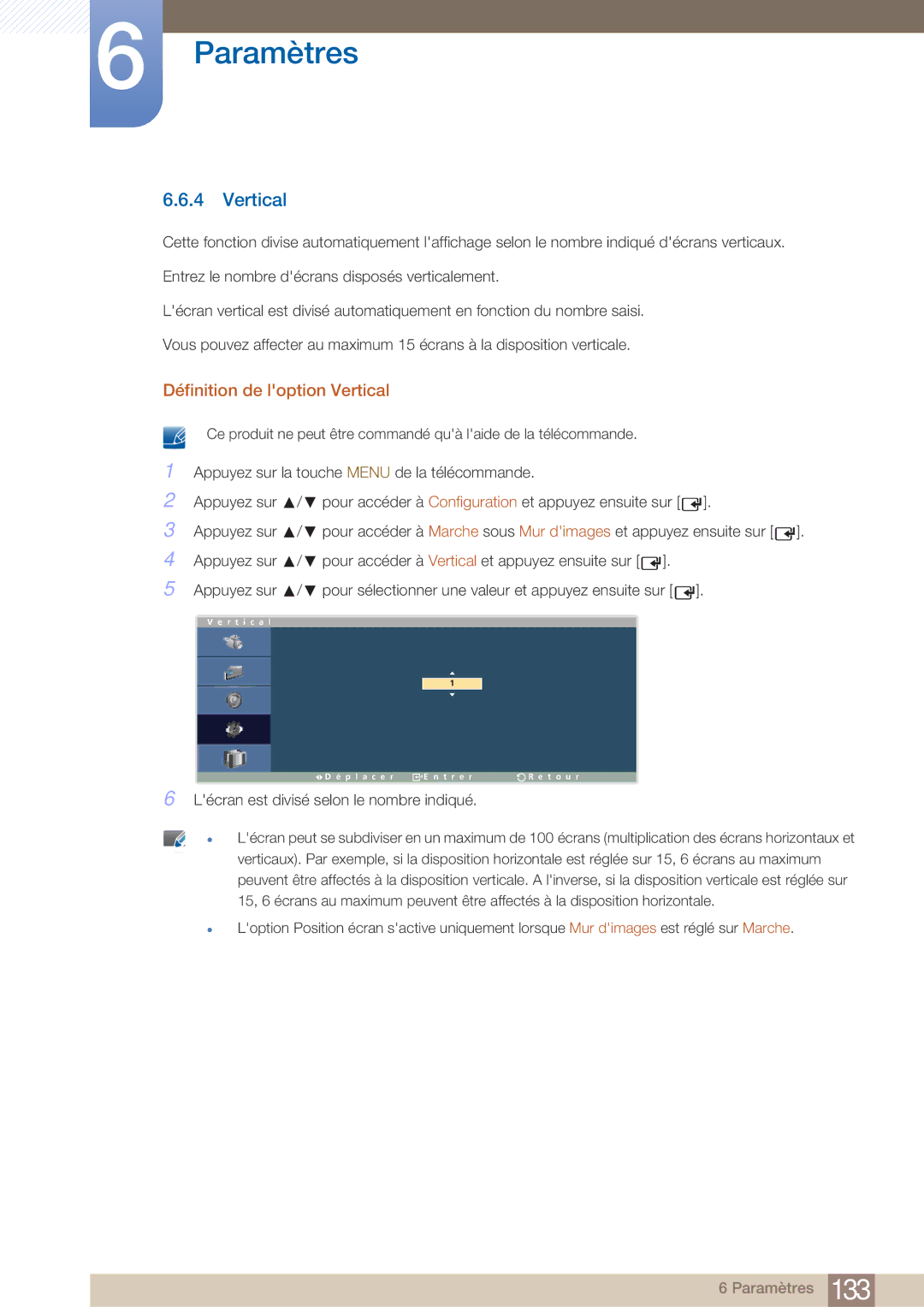 Samsung LH40ARPLBC/EN manual Définition de loption Vertical 