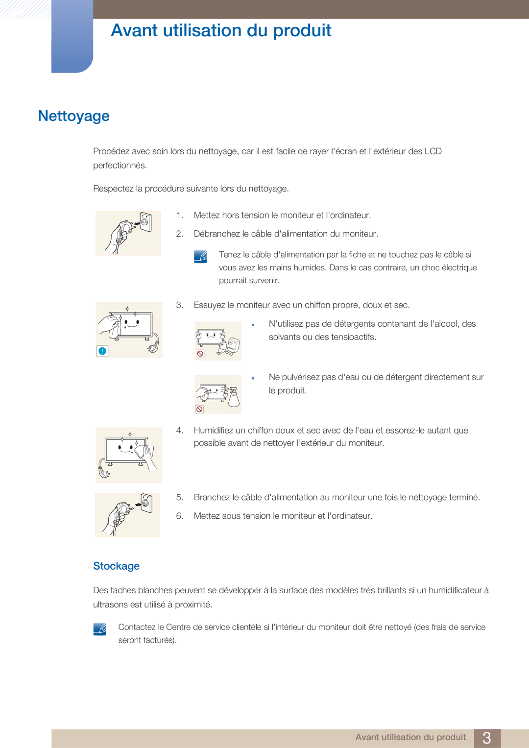 Samsung LH40ARPLBC/EN manual Nettoyage, Stockage 