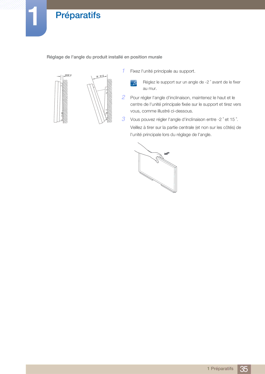 Samsung LH40ARPLBC/EN manual Réglage de langle du produit installé en position murale 