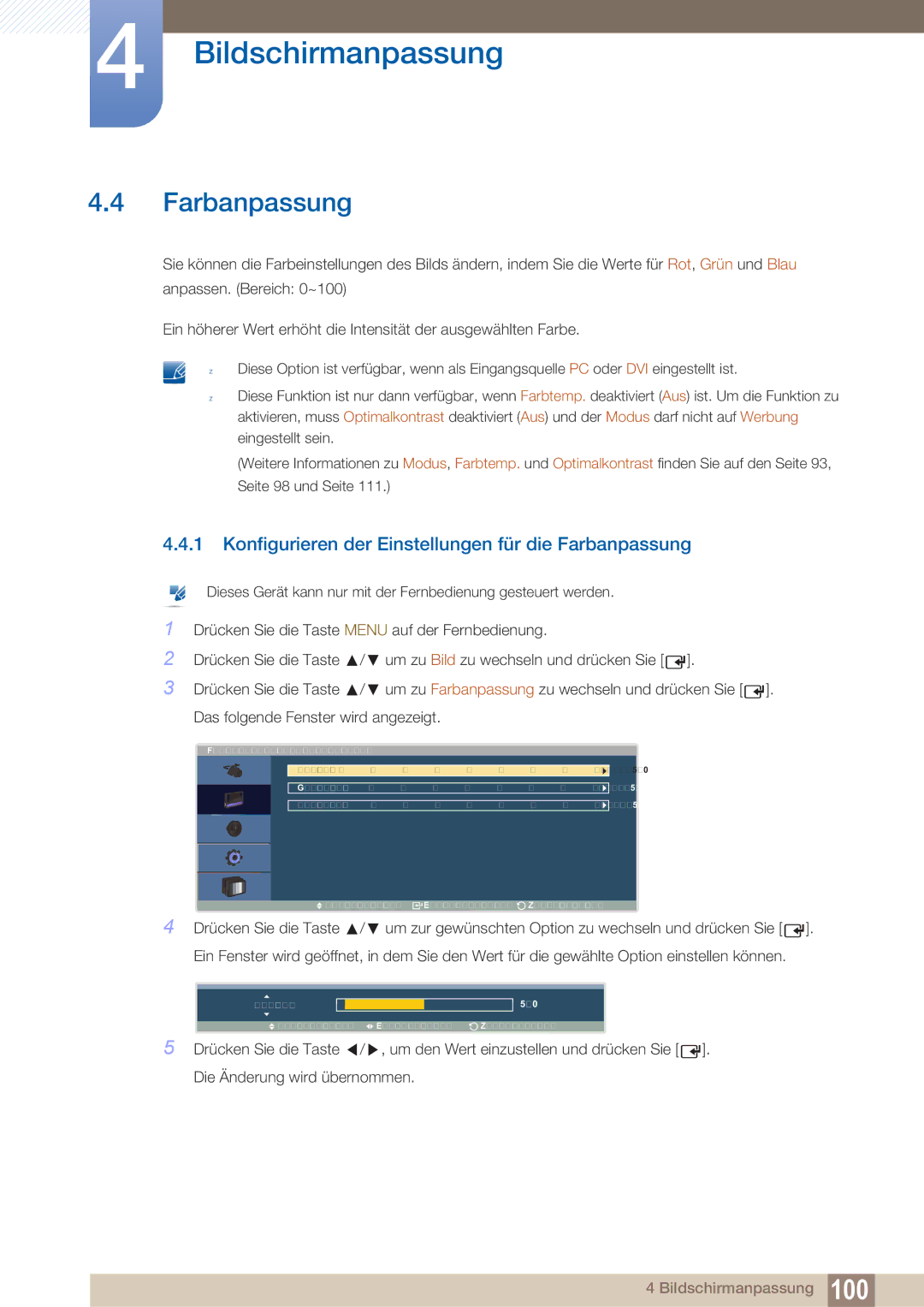 Samsung LH40ARPLBC/EN manual Konfigurieren der Einstellungen für die Farbanpassung 