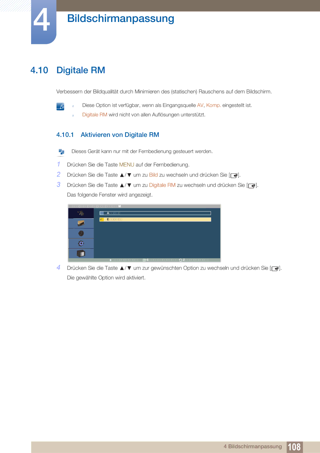 Samsung LH40ARPLBC/EN manual Aktivieren von Digitale RM 