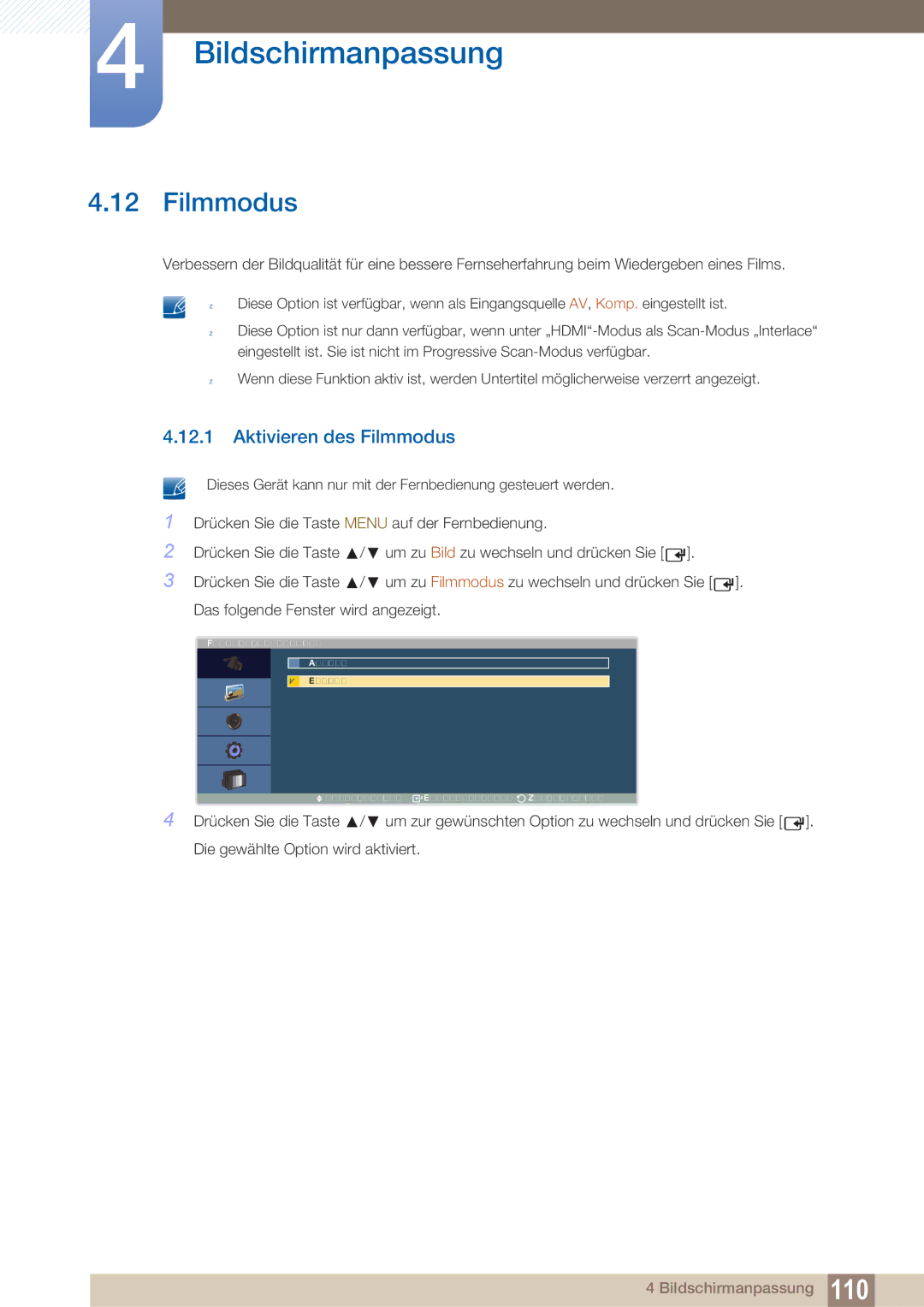 Samsung LH40ARPLBC/EN manual Aktivieren des Filmmodus 