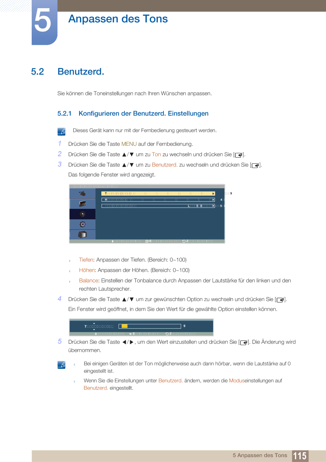 Samsung LH40ARPLBC/EN manual Sie können die Toneinstellungen nach Ihren Wünschen anpassen 