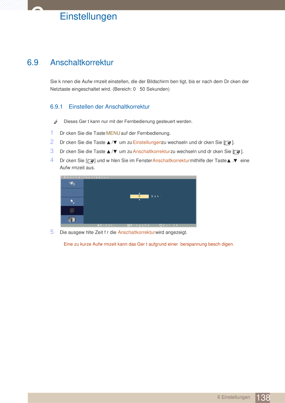 Samsung LH40ARPLBC/EN manual Einstellen der Anschaltkorrektur 