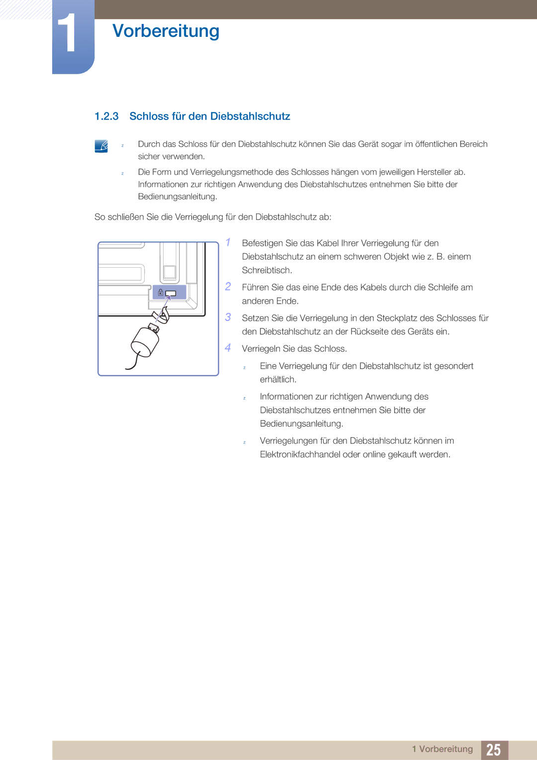 Samsung LH40ARPLBC/EN manual Schloss für den Diebstahlschutz 