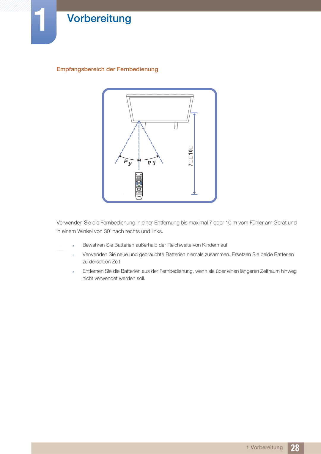 Samsung LH40ARPLBC/EN manual Empfangsbereich der Fernbedienung, 7m ~ 10m 