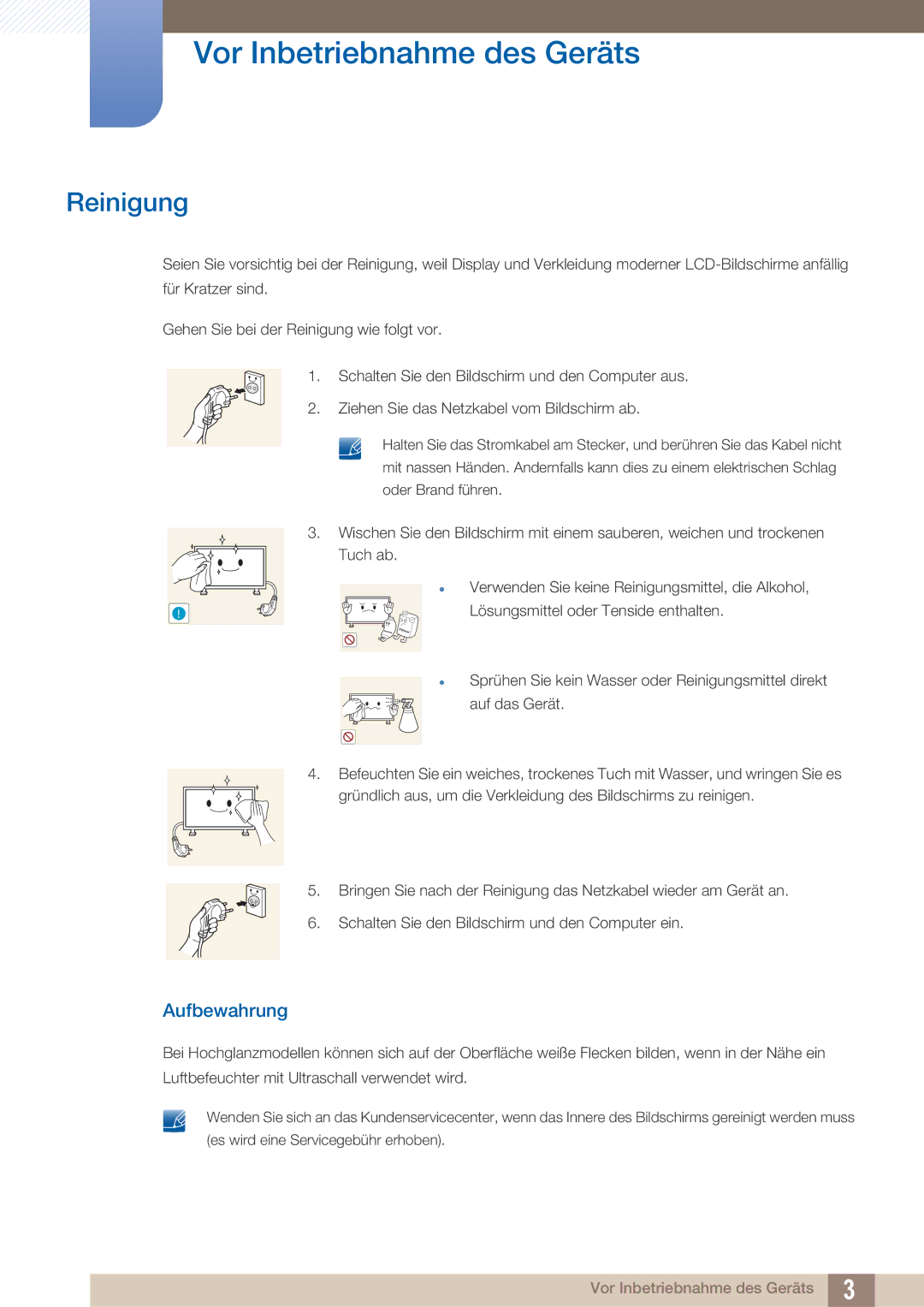 Samsung LH40ARPLBC/EN manual Reinigung, Aufbewahrung 