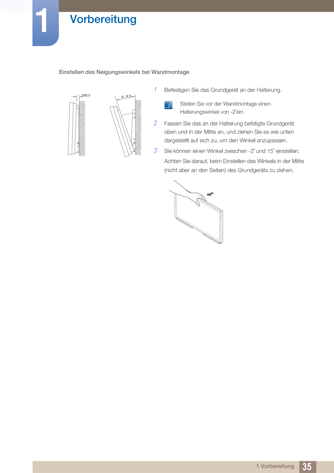 Samsung LH40ARPLBC/EN manual Einstellen des Neigungswinkels bei Wandmontage 