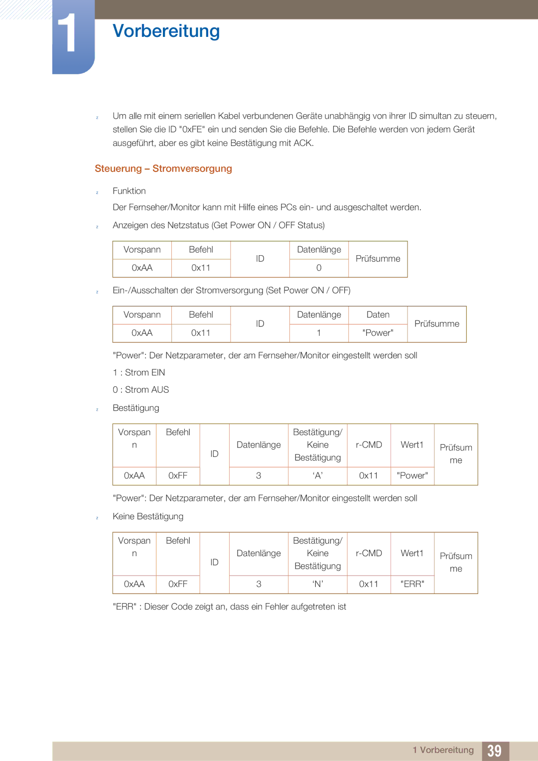 Samsung LH40ARPLBC/EN manual Steuerung Stromversorgung 