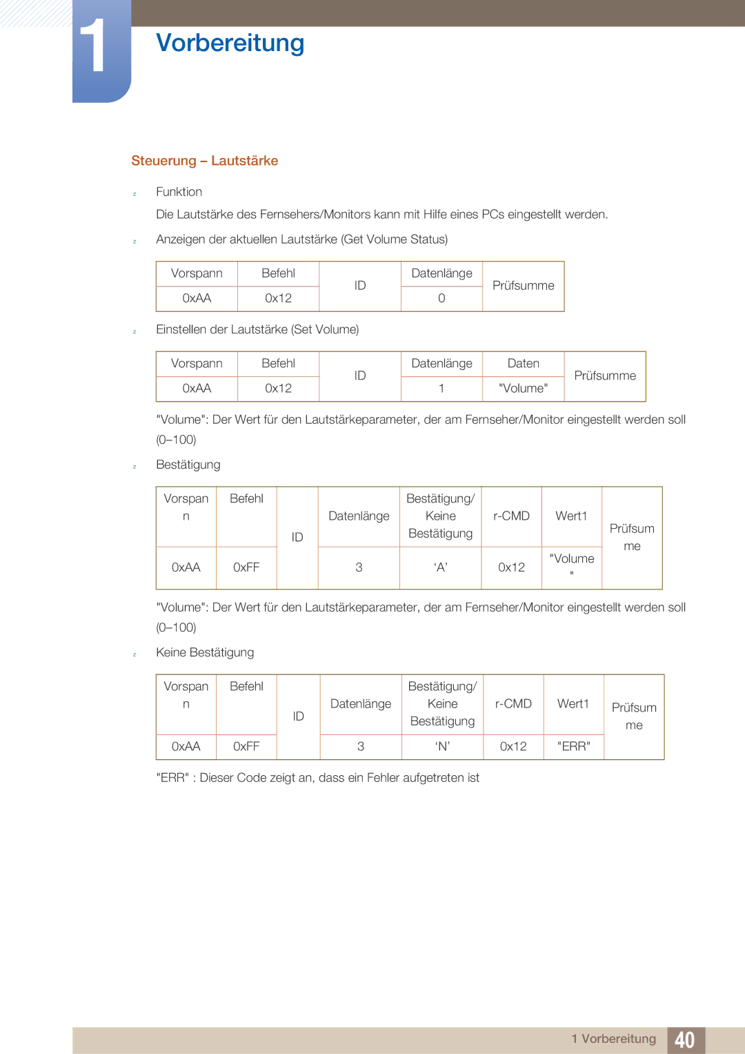 Samsung LH40ARPLBC/EN manual Steuerung Lautstärke 