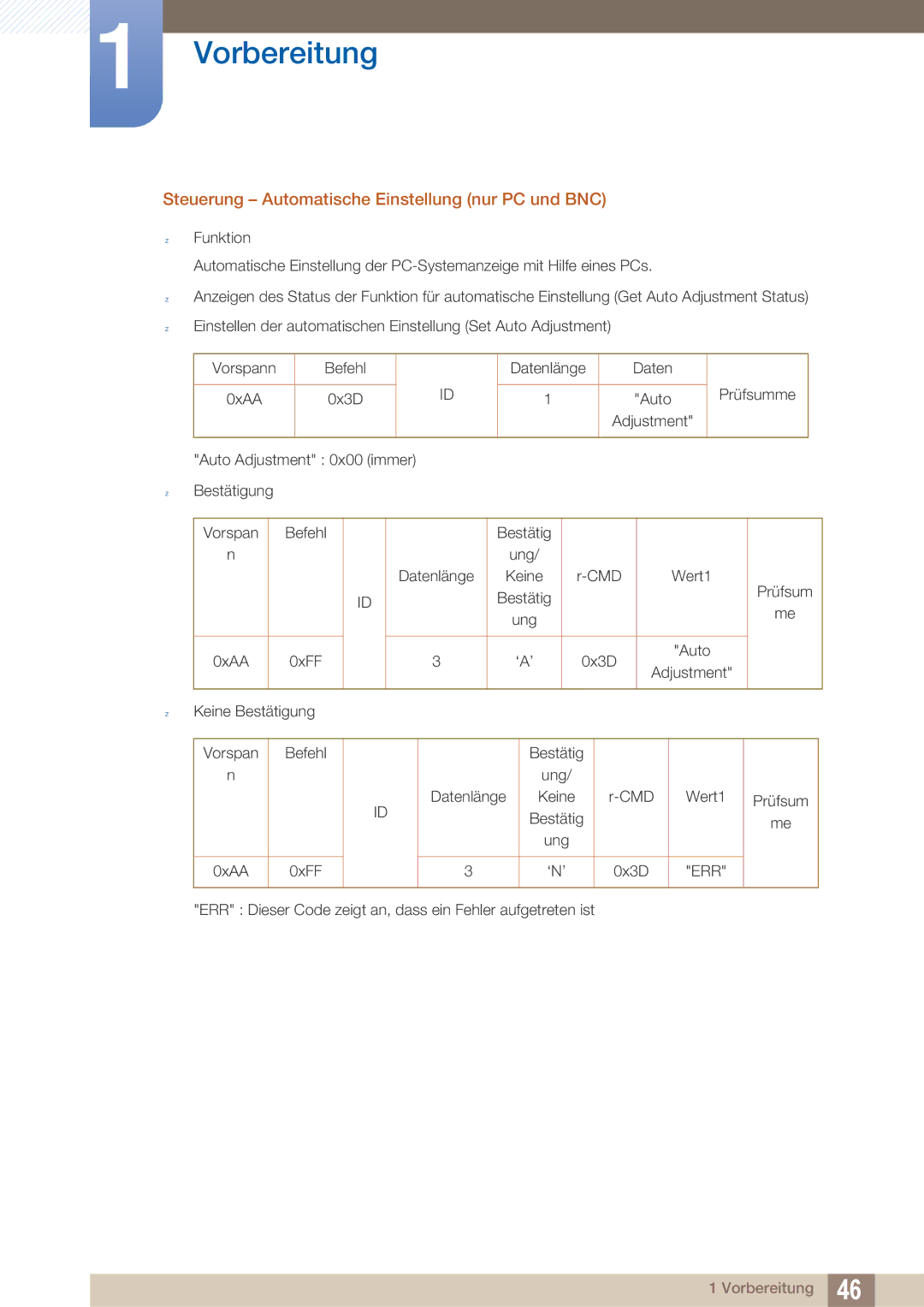 Samsung LH40ARPLBC/EN manual Steuerung Automatische Einstellung nur PC und BNC 