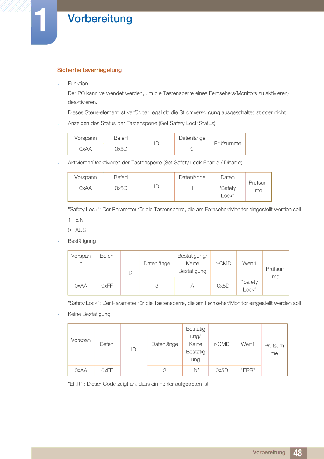 Samsung LH40ARPLBC/EN manual Sicherheitsverriegelung 