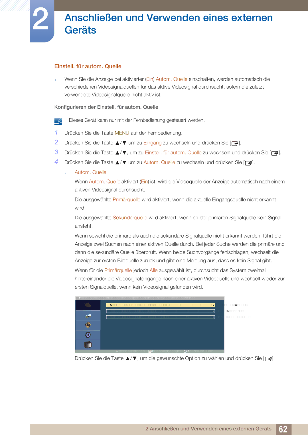 Samsung LH40ARPLBC/EN manual Konfigurieren der Einstell. für autom. Quelle, Autom. Quelle 