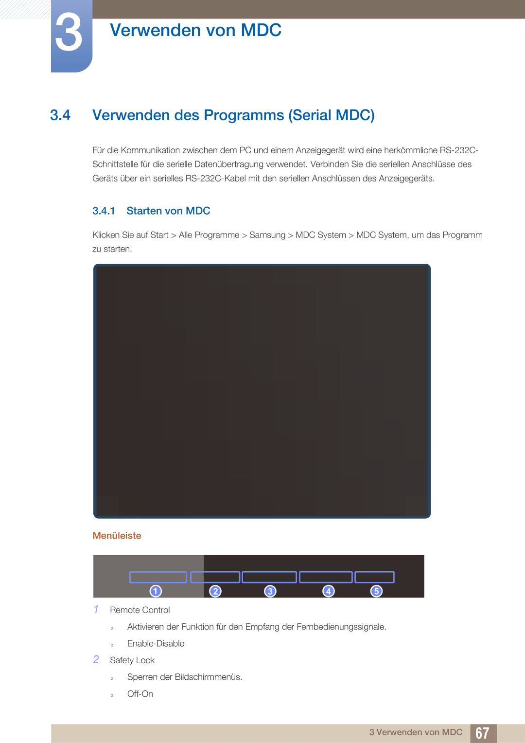 Samsung LH40ARPLBC/EN manual Verwenden des Programms Serial MDC, Starten von MDC, Menüleiste 