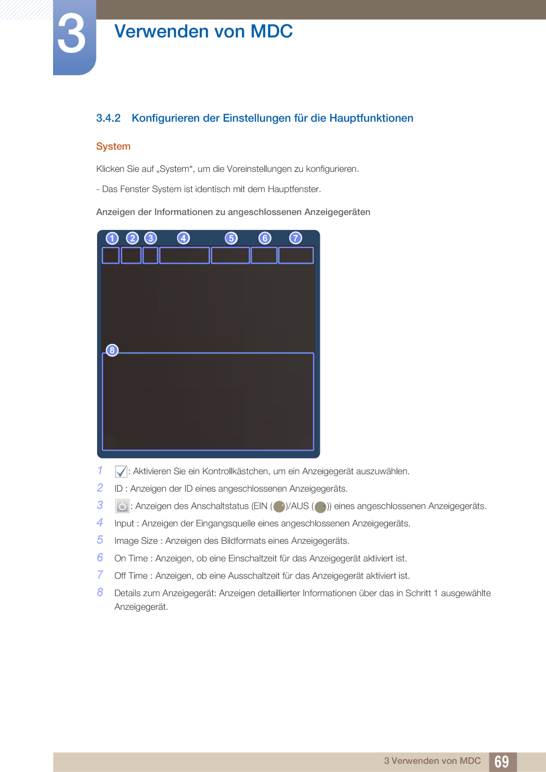 Samsung LH40ARPLBC/EN manual Konfigurieren der Einstellungen für die Hauptfunktionen, System 