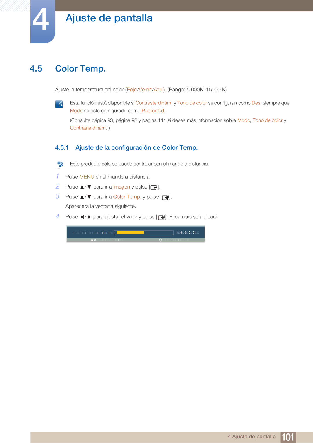 Samsung LH40ARPLBC/EN manual Ajuste de la configuración de Color Temp 