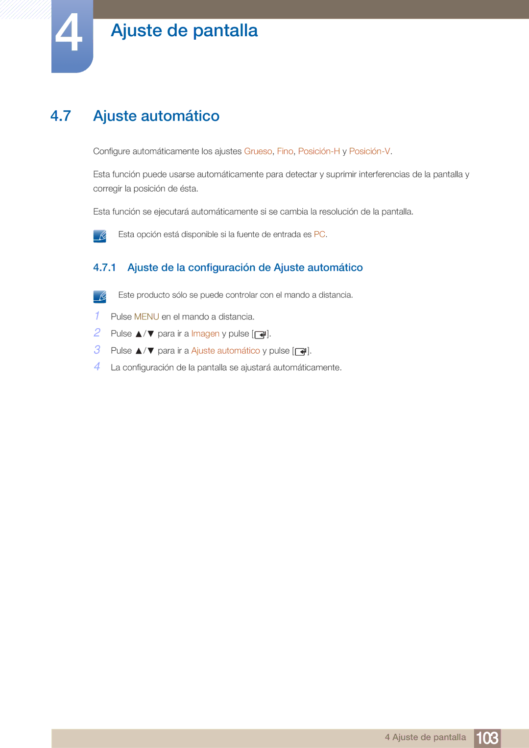 Samsung LH40ARPLBC/EN manual Ajuste de la configuración de Ajuste automático 