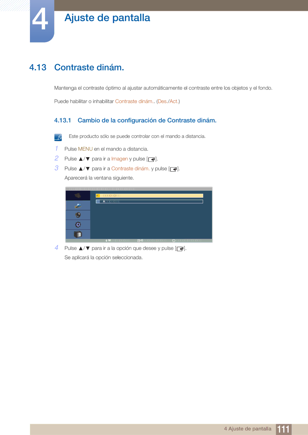 Samsung LH40ARPLBC/EN manual Cambio de la configuración de Contraste dinám 