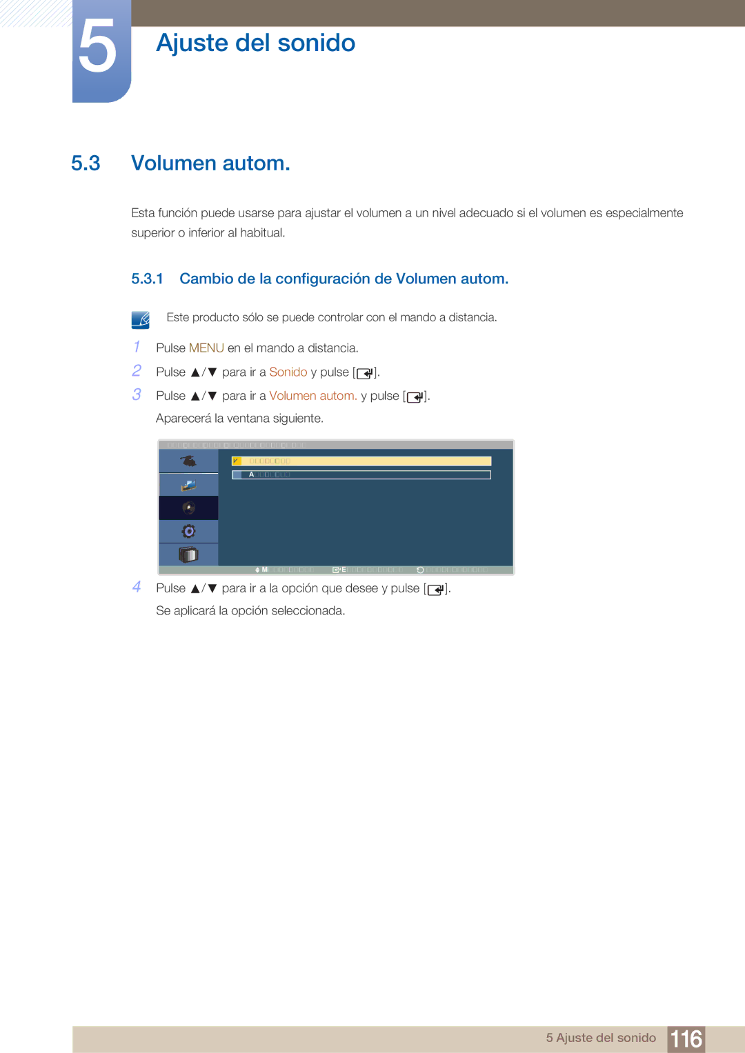 Samsung LH40ARPLBC/EN manual Cambio de la configuración de Volumen autom 