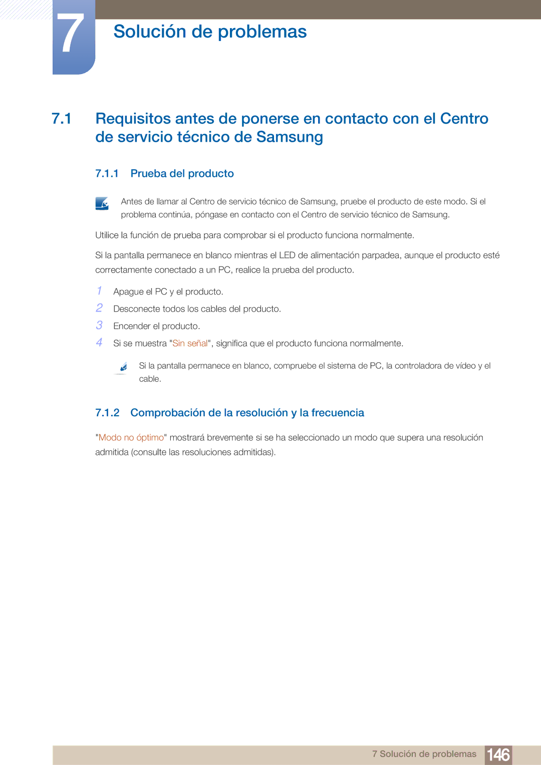 Samsung LH40ARPLBC/EN manual Prueba del producto, Comprobación de la resolución y la frecuencia 