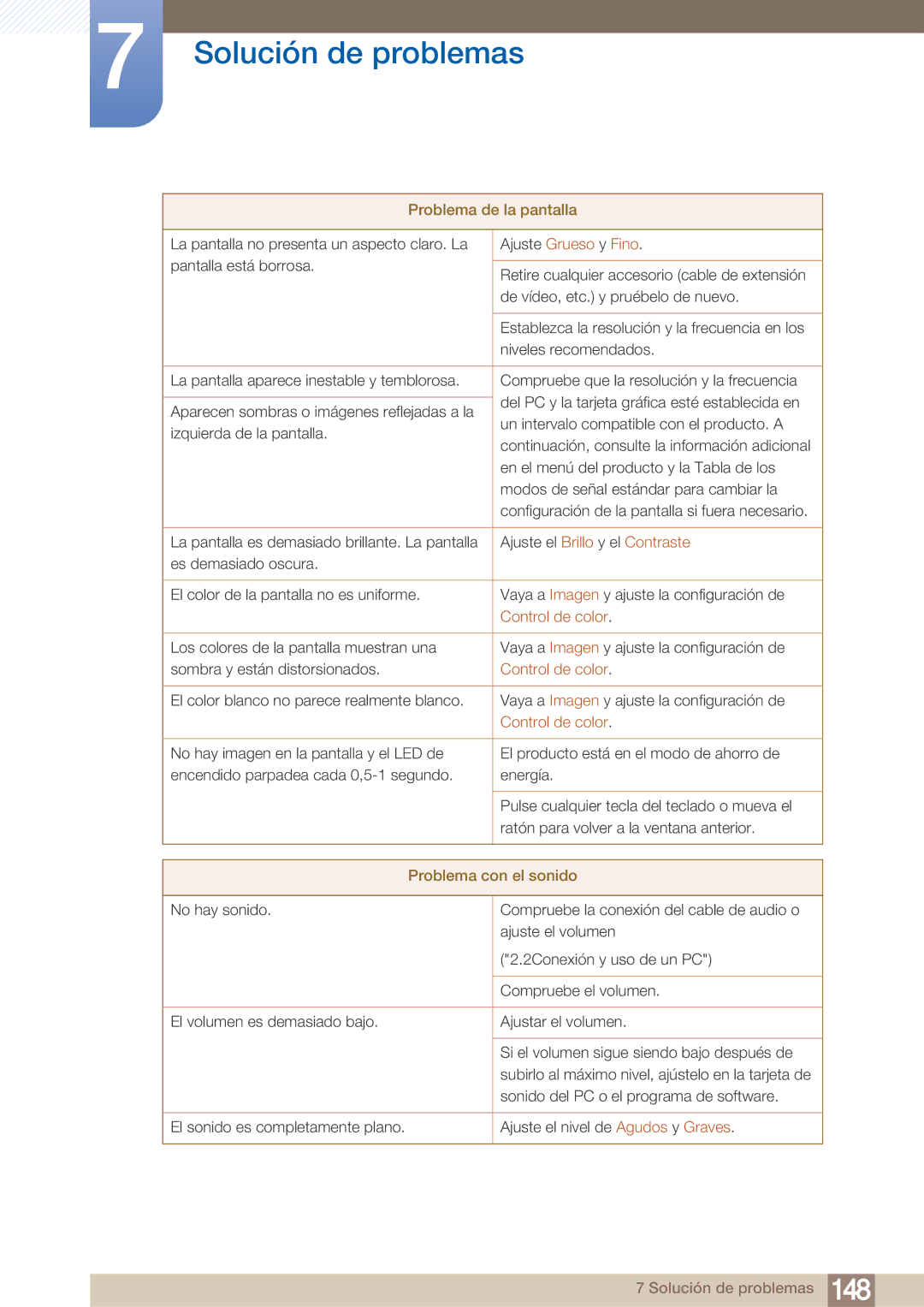 Samsung LH40ARPLBC/EN manual Ajuste Grueso y Fino, Ajuste el Brillo y el Contraste, Control de color 