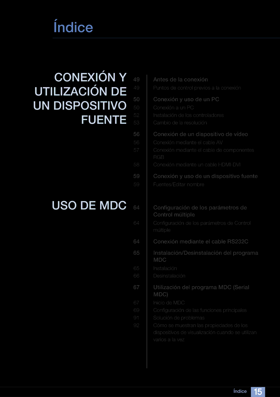 Samsung LH40ARPLBC/EN manual Conexión Y 49 Utilización DE 