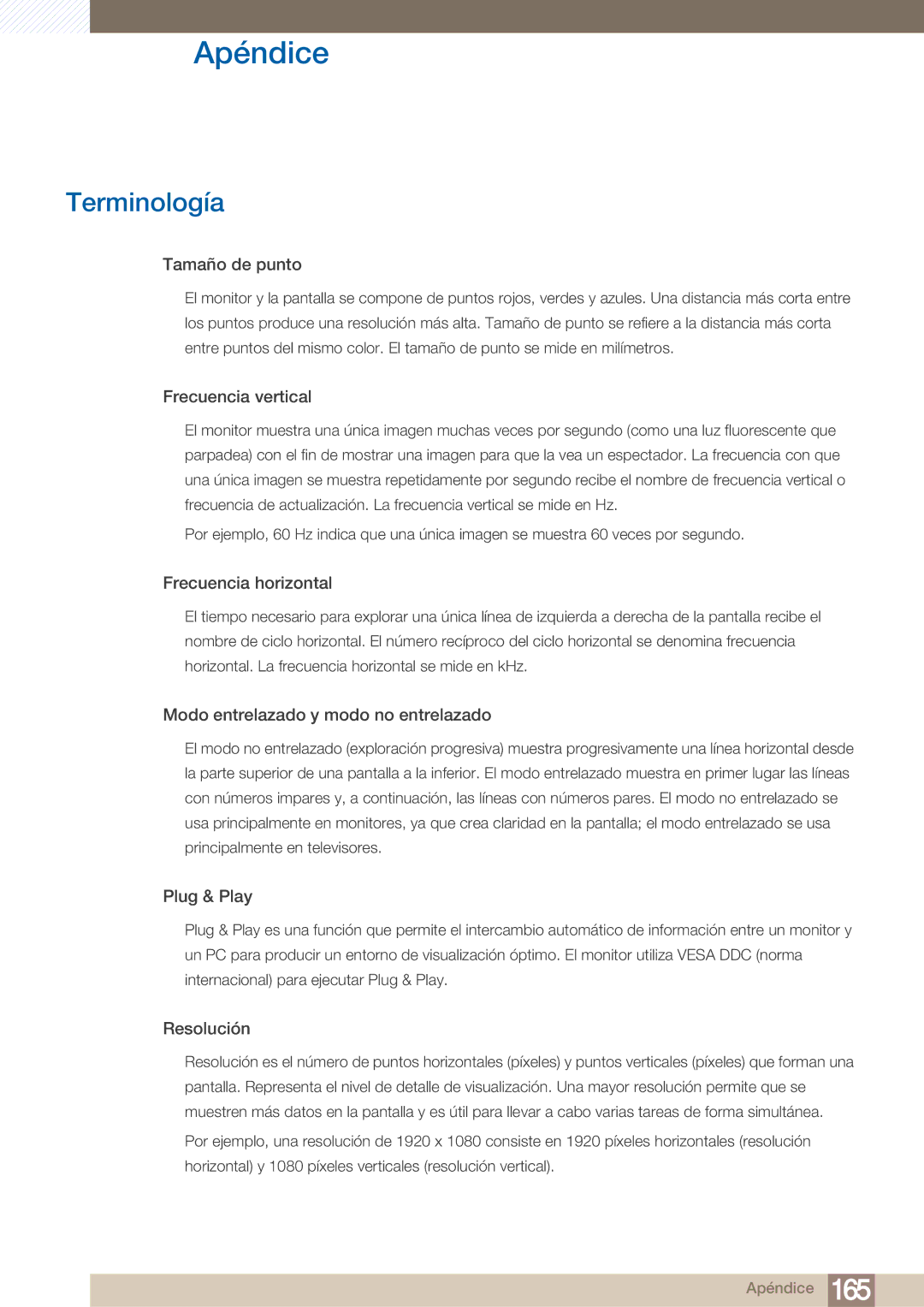 Samsung LH40ARPLBC/EN manual Terminología, Tamaño de punto 