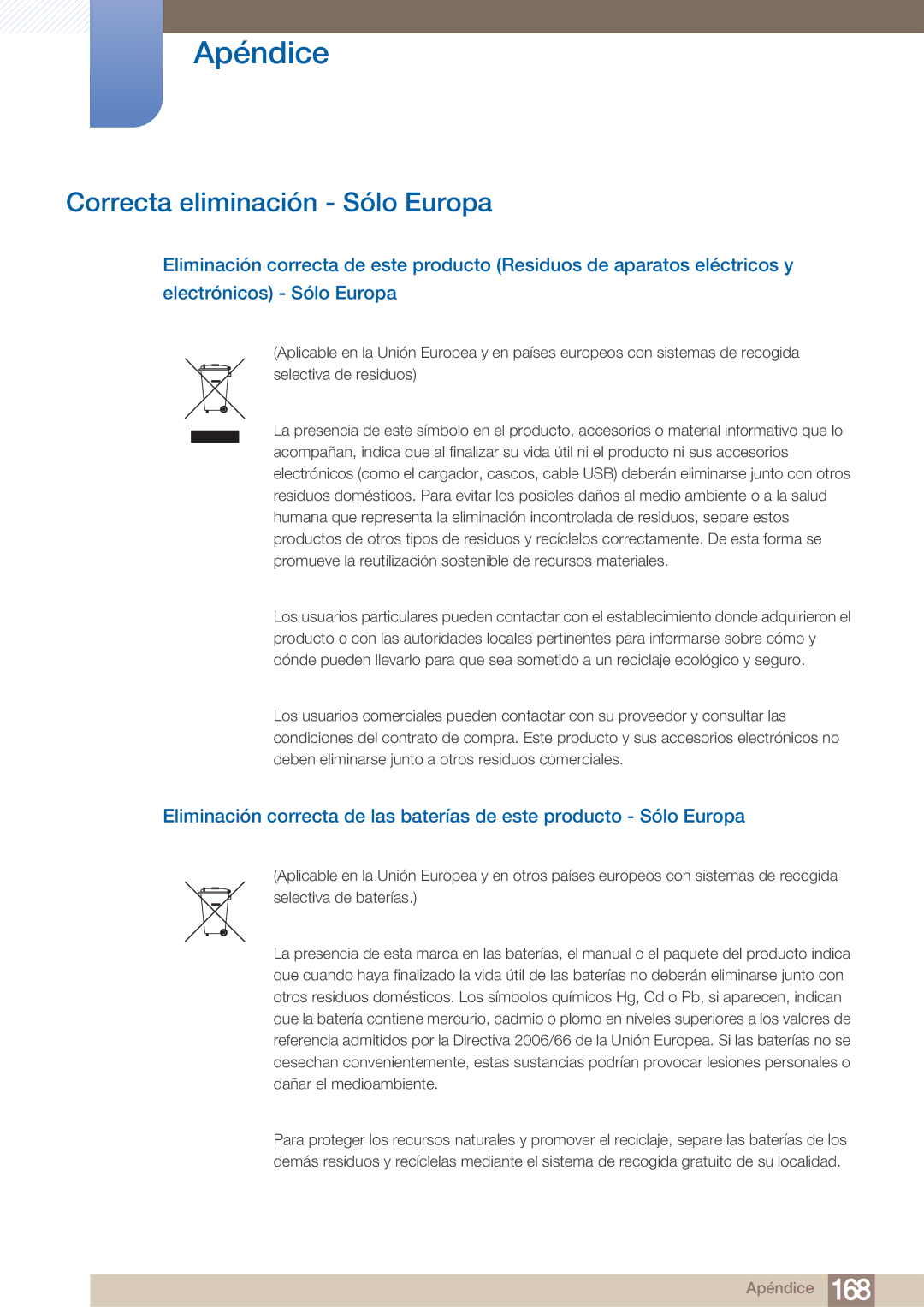 Samsung LH40ARPLBC/EN manual Correcta eliminación Sólo Europa 