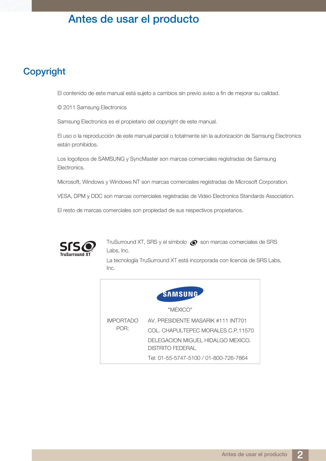 Samsung LH40ARPLBC/EN manual Antes de usar el producto, Copyright 