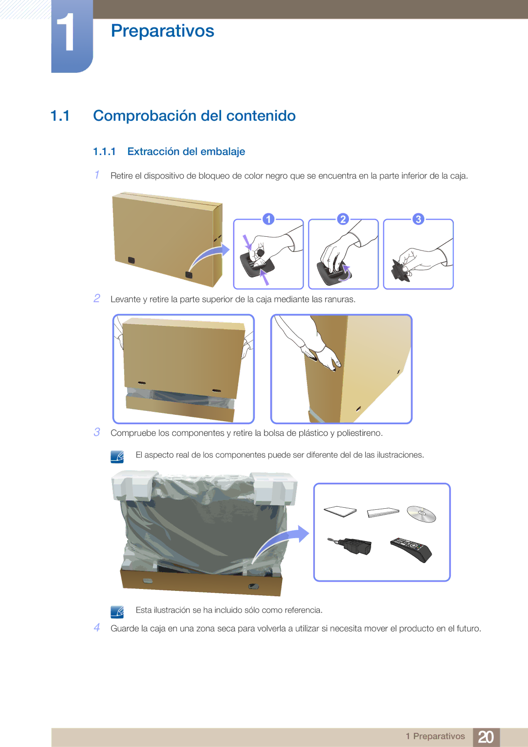 Samsung LH40ARPLBC/EN manual Comprobación del contenido, Extracción del embalaje 