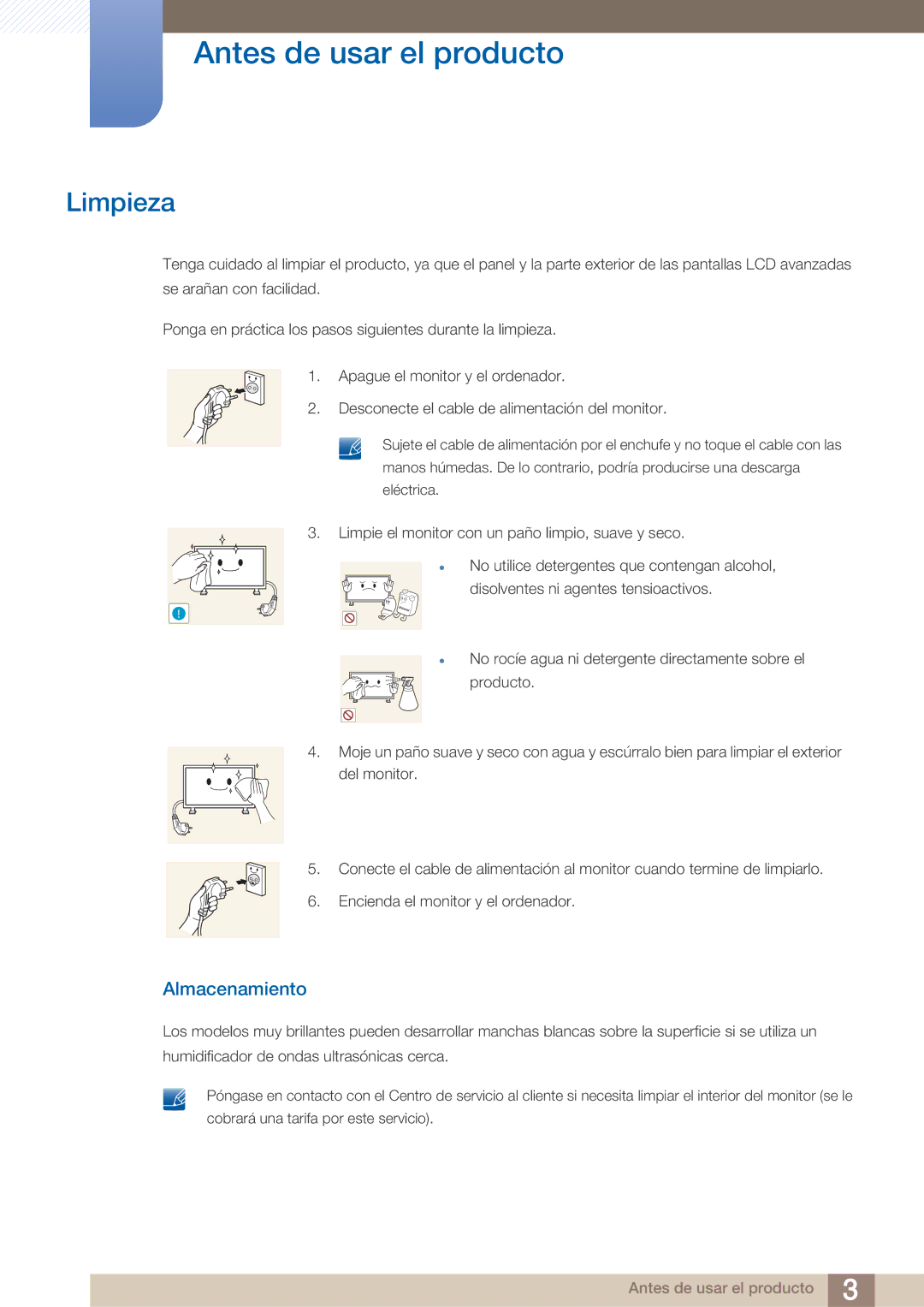 Samsung LH40ARPLBC/EN manual Limpieza, Almacenamiento 