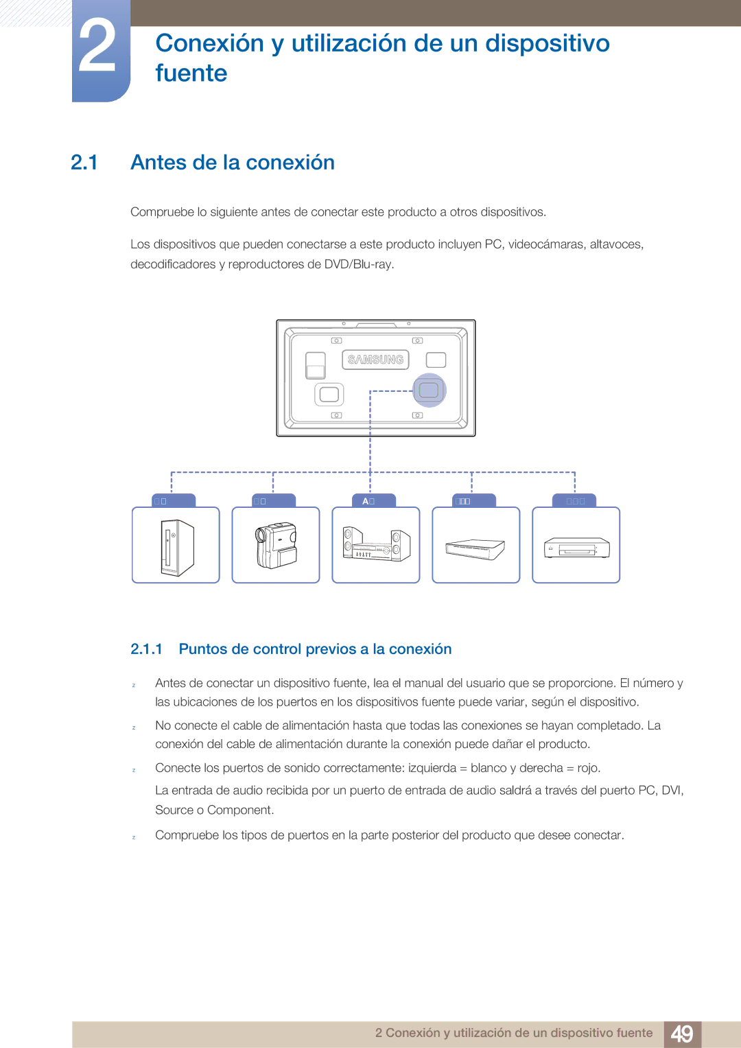 Samsung LH40ARPLBC/EN manual Antes de la conexión, Puntos de control previos a la conexión 