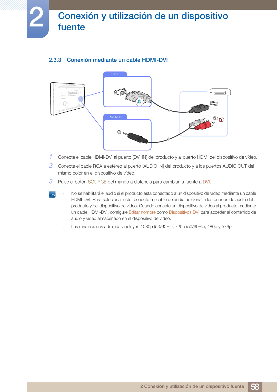 Samsung LH40ARPLBC/EN manual Conexión mediante un cable HDMI-DVI 