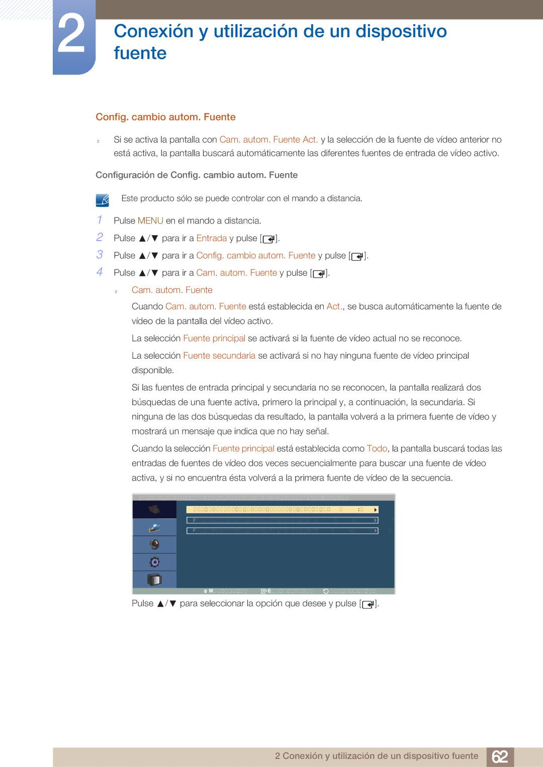 Samsung LH40ARPLBC/EN Configuración de Config. cambio autom. Fuente, Para ir a Config. cambio autom. Fuente y pulse 