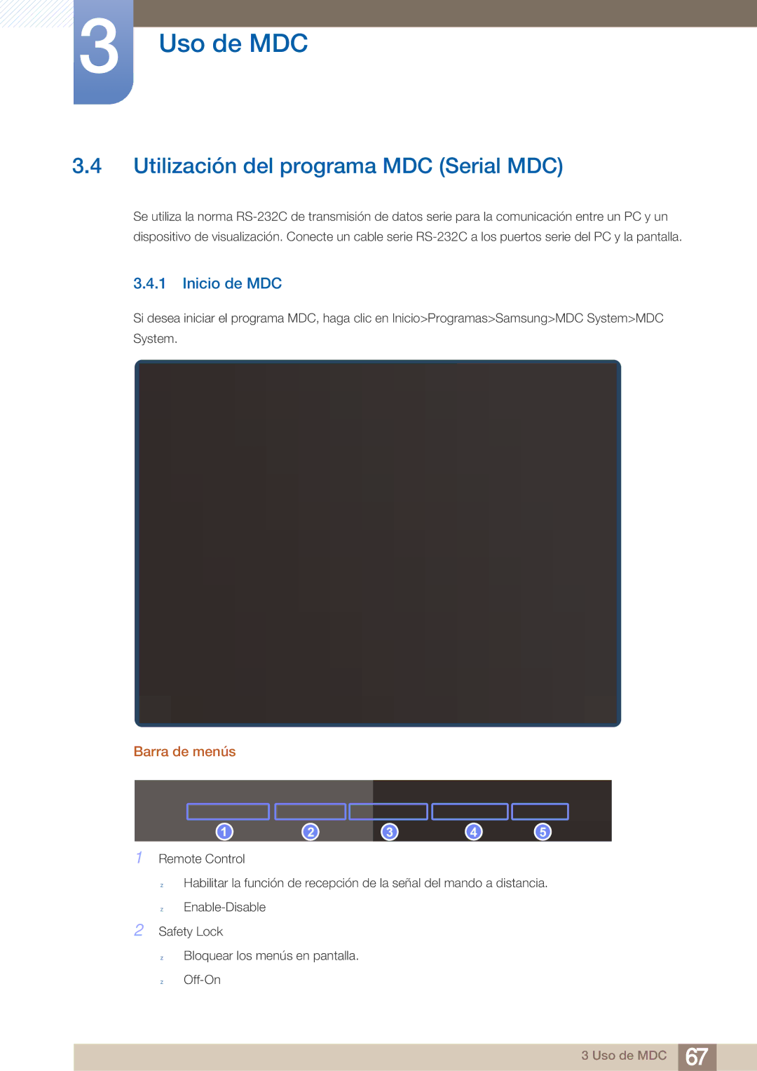 Samsung LH40ARPLBC/EN manual Utilización del programa MDC Serial MDC, Inicio de MDC, Barra de menús 