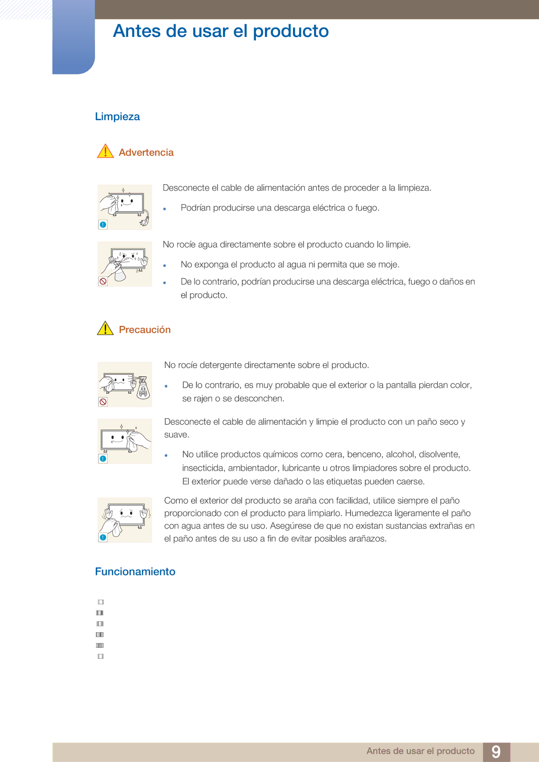 Samsung LH40ARPLBC/EN manual Limpieza, Funcionamiento 