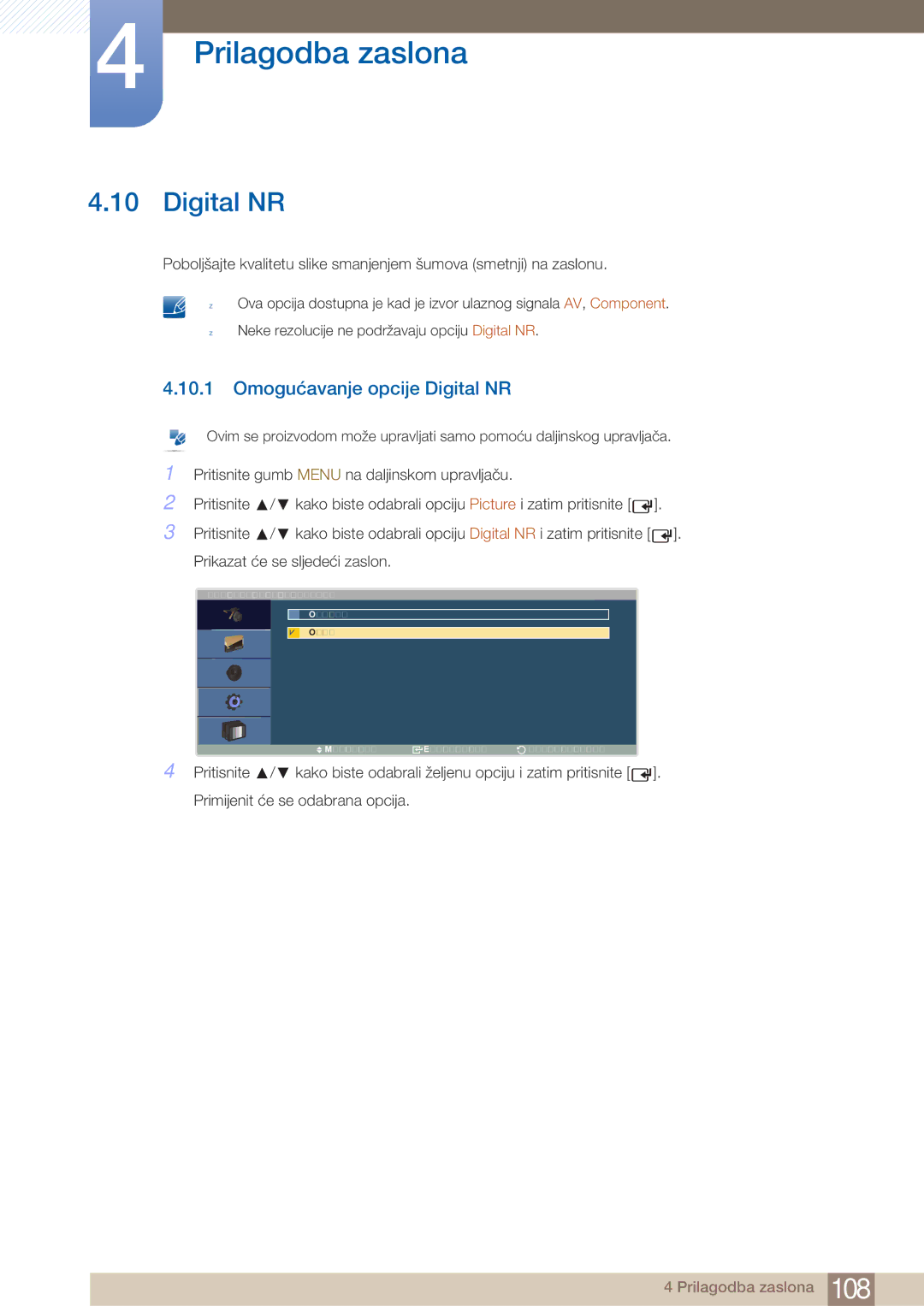 Samsung LH40ARPLBC/EN manual Omogućavanje opcije Digital NR 