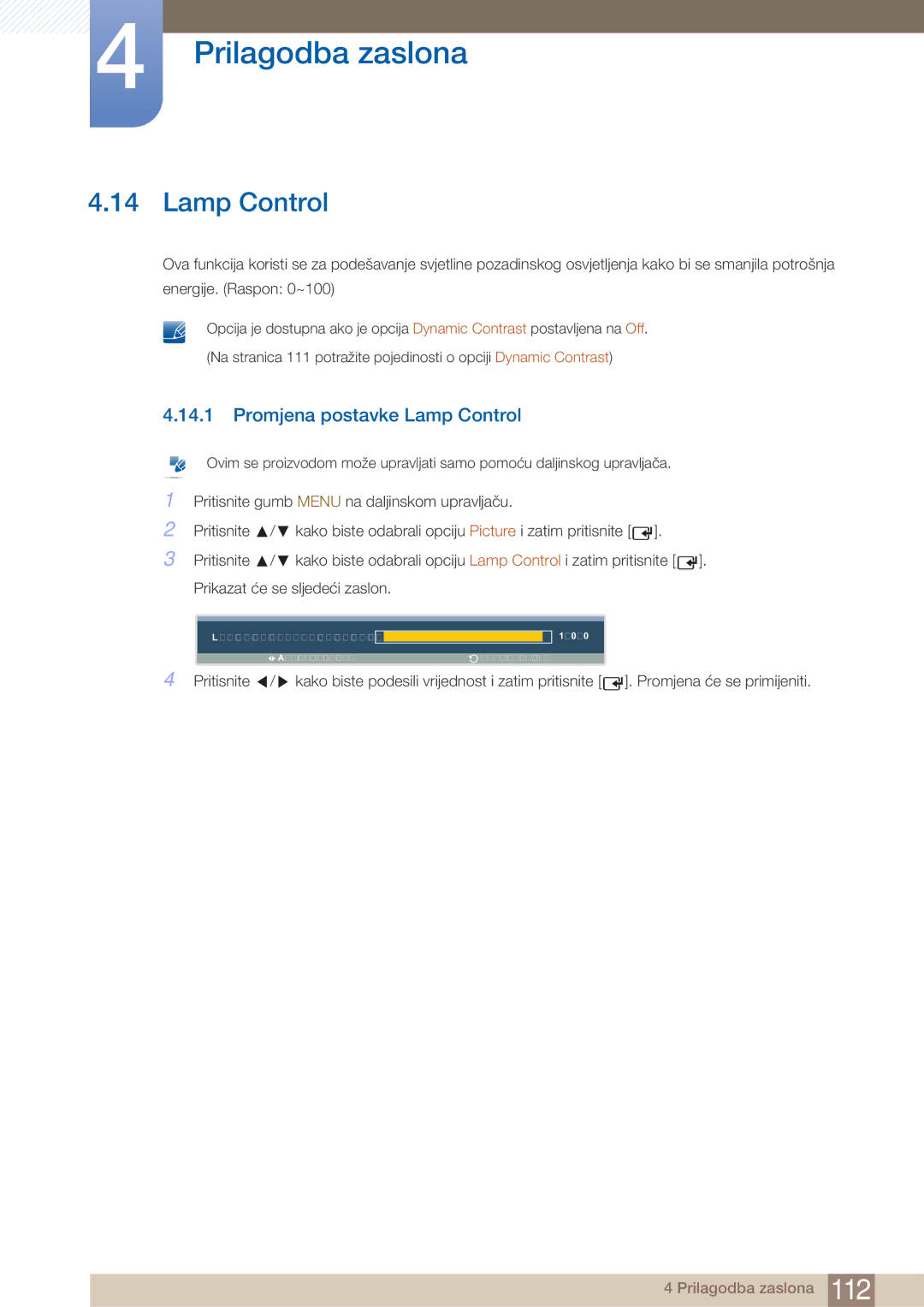 Samsung LH40ARPLBC/EN manual Promjena postavke Lamp Control 