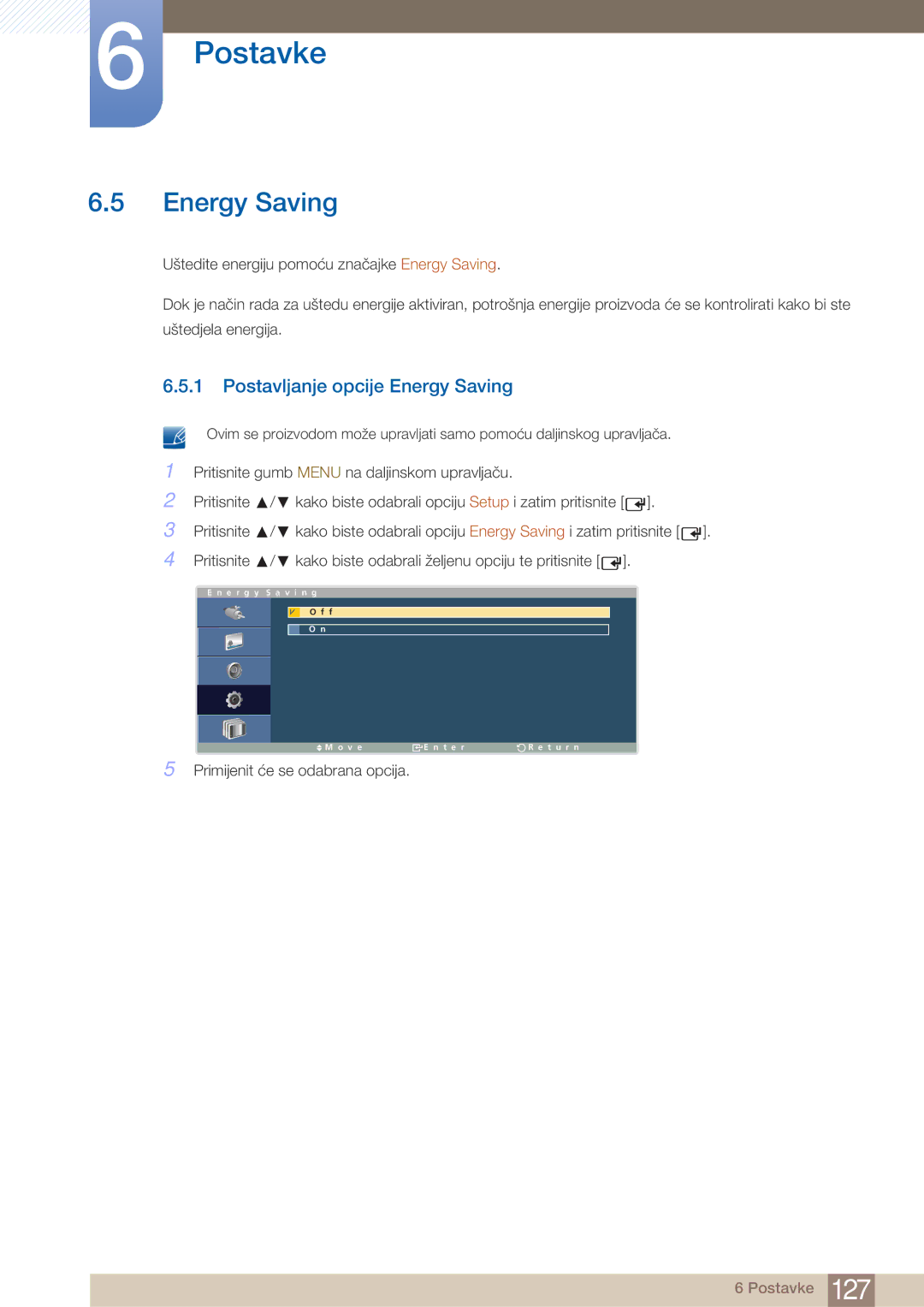 Samsung LH40ARPLBC/EN manual Postavljanje opcije Energy Saving 