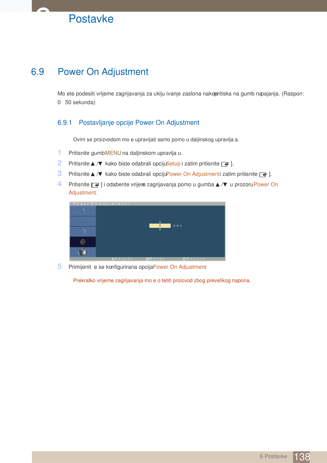 Samsung LH40ARPLBC/EN manual Postavljanje opcije Power On Adjustment 