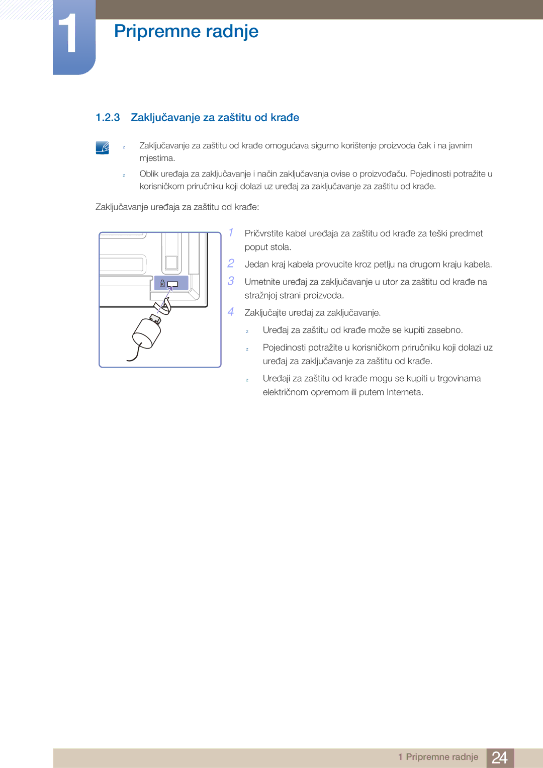 Samsung LH40ARPLBC/EN manual Zaključavanje za zaštitu od krađe 