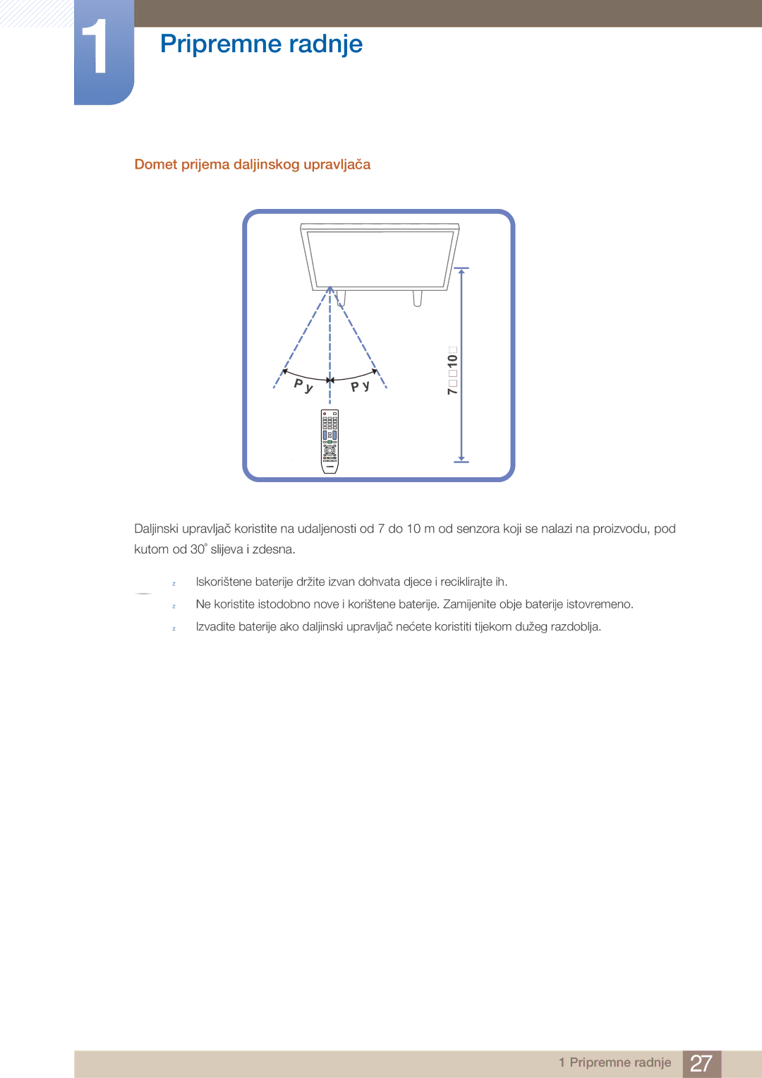 Samsung LH40ARPLBC/EN manual Domet prijema daljinskog upravljača, 7m ~ 10m 