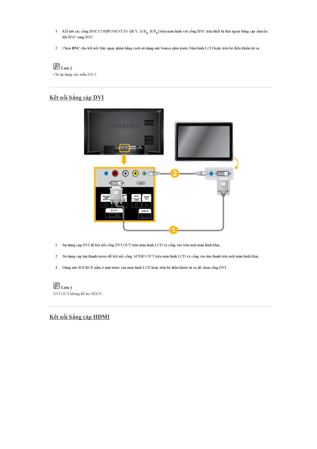 Samsung LH40BVTLBC/XY, LH40BVPLBF/XY manual Kết nối bằng cáp DVI, Kết nối bằng cáp Hdmi 