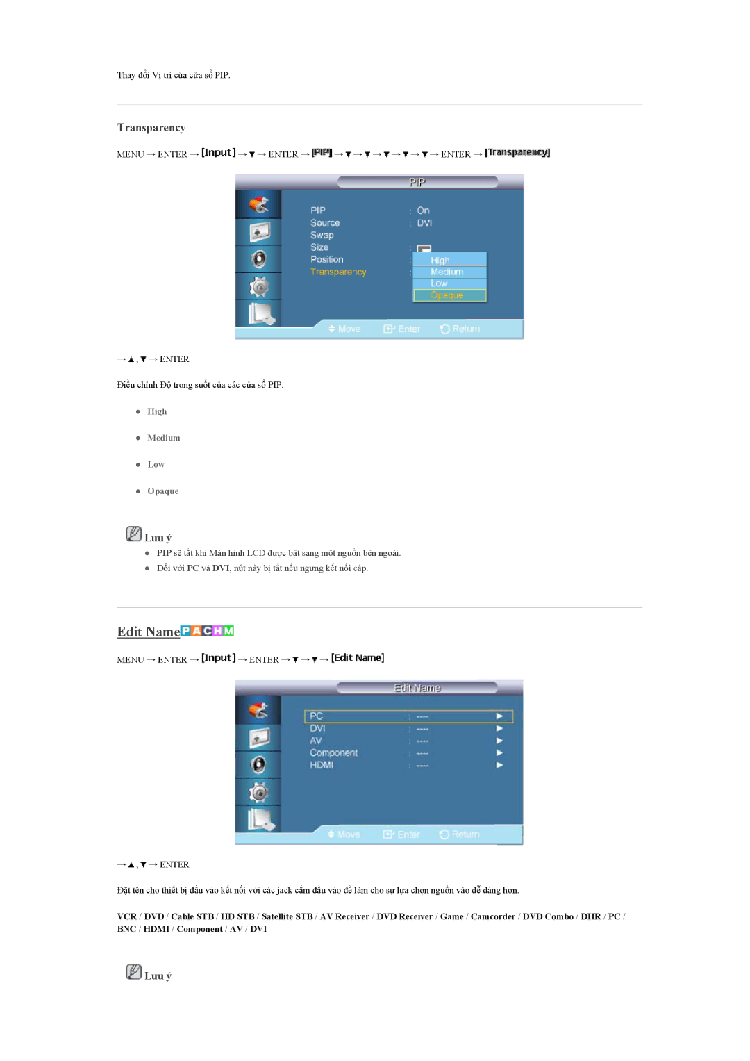 Samsung LH40BVPLBF/XY, LH40BVTLBC/XY manual Edit Name, Transparency 