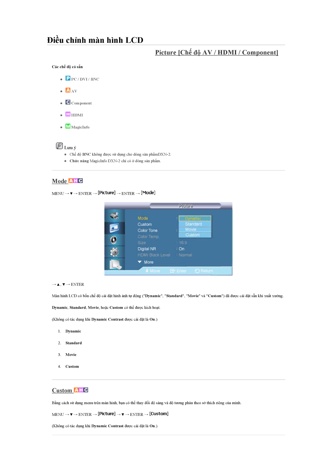 Samsung LH40BVPLBF/XY, LH40BVTLBC/XY manual Picture Chế độ AV / Hdmi / Component, Mode 