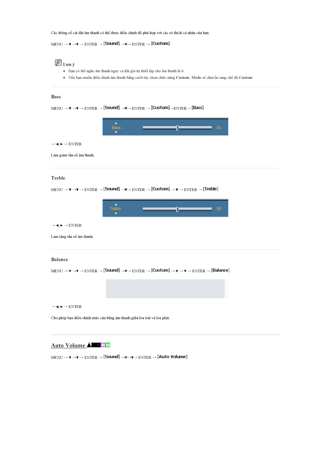Samsung LH40BVTLBC/XY, LH40BVPLBF/XY manual Auto Volume, Bass, Treble, Balance 