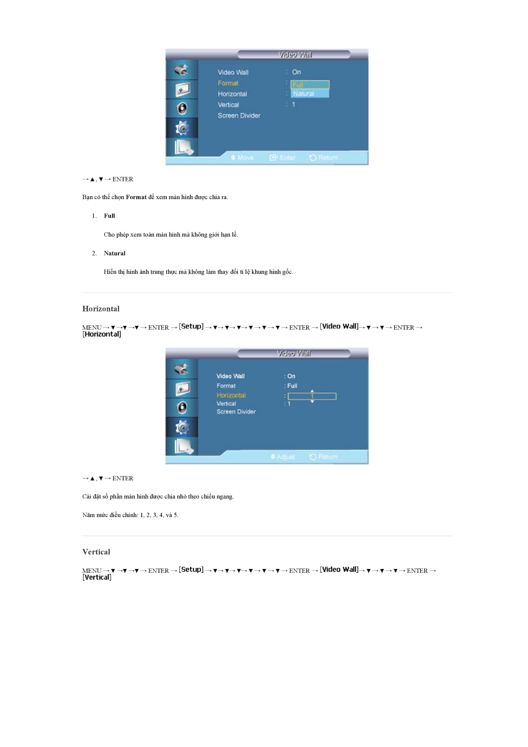 Samsung LH40BVTLBC/XY, LH40BVPLBF/XY manual Horizontal, Vertical 