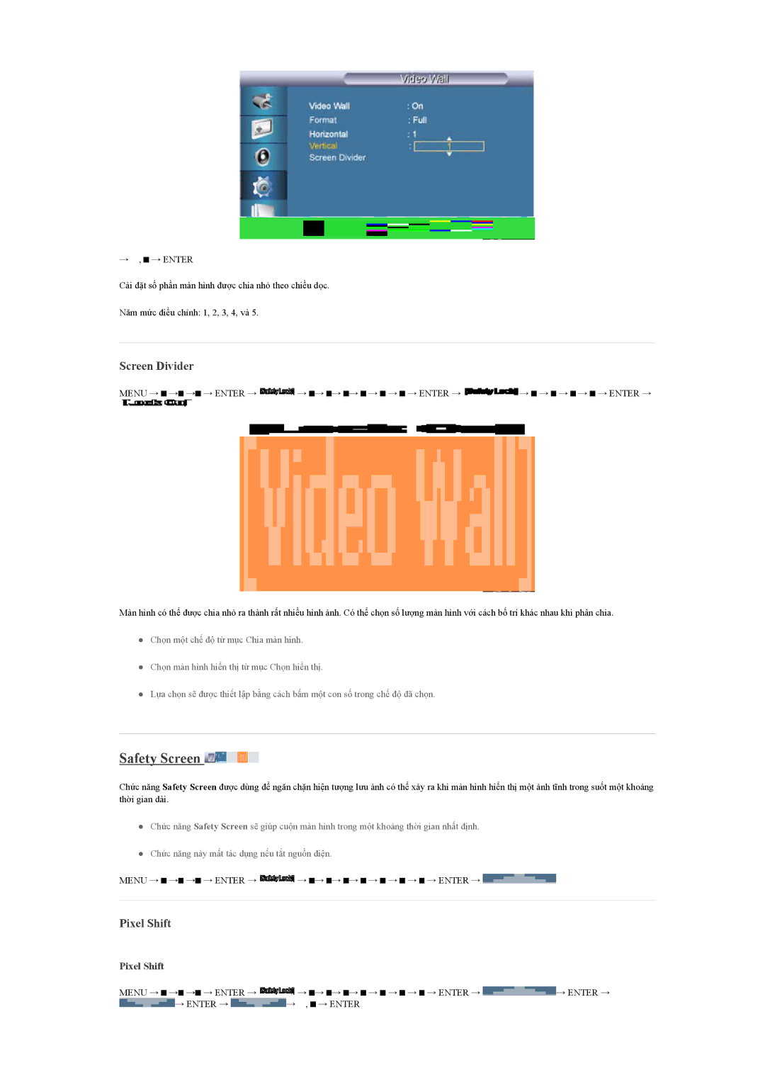Samsung LH40BVPLBF/XY, LH40BVTLBC/XY manual Safety Screen, Screen Divider, Pixel Shift 